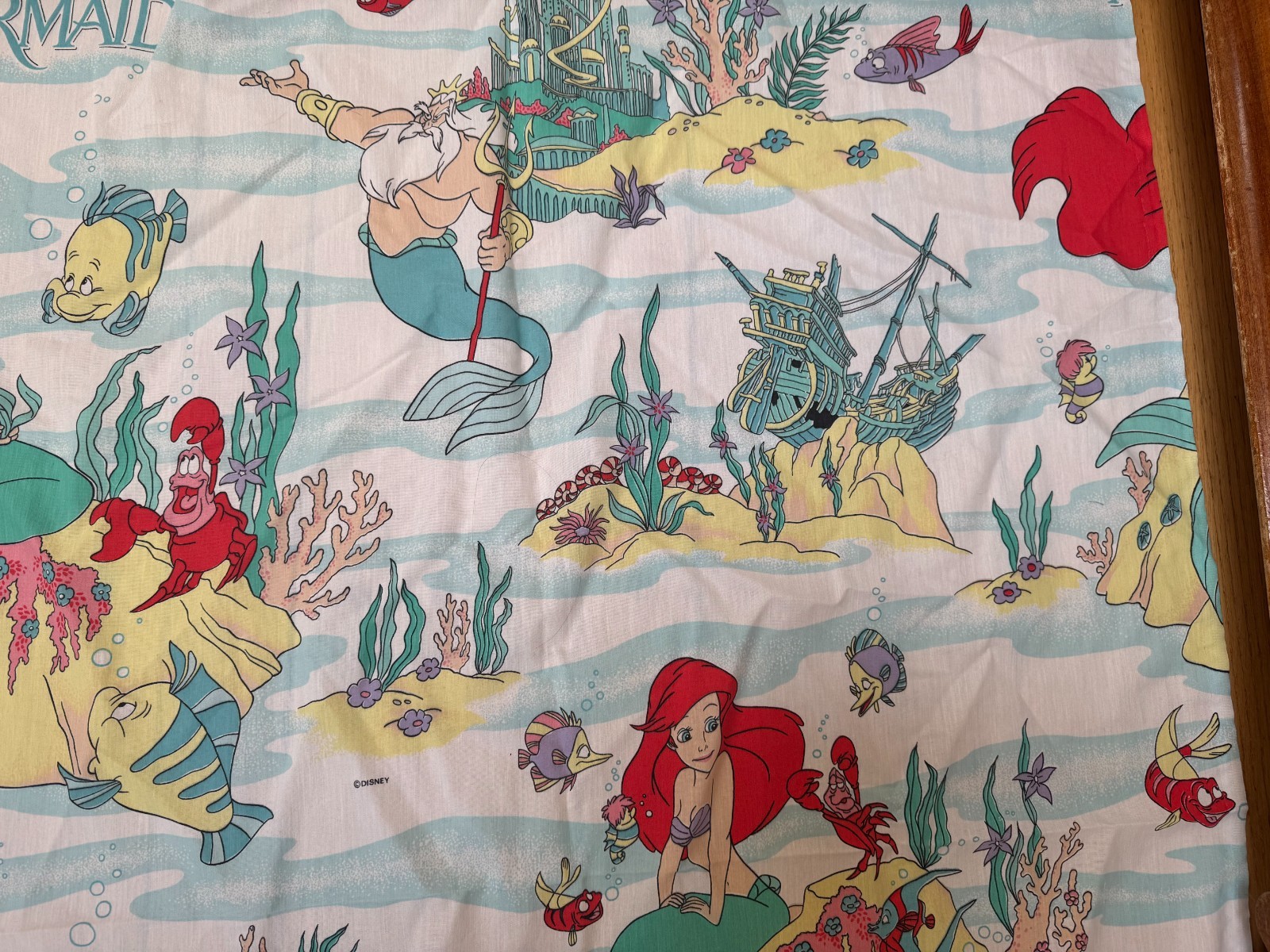 Vintage 90s Disney The Little Mermaid Twin Flat Sheet Only Poly Cotton: READ