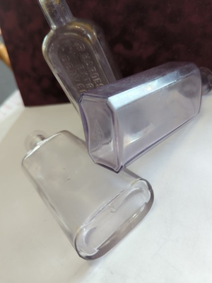 #ad 1800s Era Amethyst Blown Into Mold Apothecary Bottles set of 3 Bottles 3 $31.00