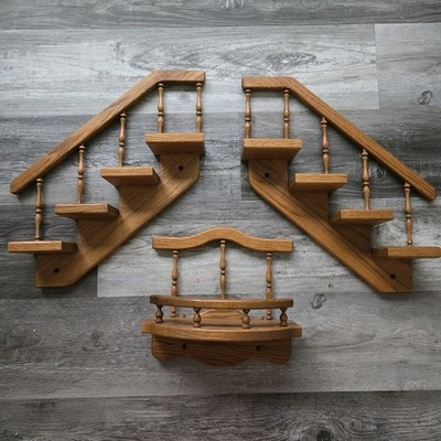 Wooden Staircase Wall Shelf with Spindles and Pegs