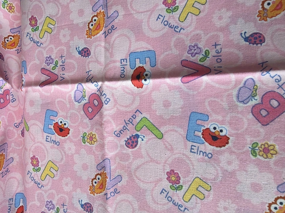 Sesame Street Elmo ABC Pink Cotton Craft Sewing Fabric Out of Print Vintage 24" - Image 2 of 2