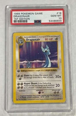 1999 POKEMON 1ST EDITION DRAGONAIR #18 BASE SET SHADOWLESS PSA 10