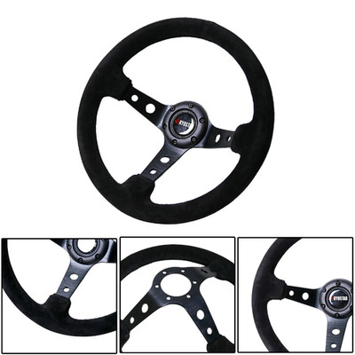 KYOSTAR Wildleder 14 Zoll Rennsport Motorsport Lenkrad Geschüsselt 350mm Schwarz