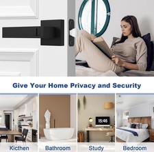 Square Door Lever Handle Set w/ Latch Strike, Keyless Privacy Matte Black