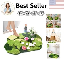 Boho Green Moss Bathroom Rug 20x32 Inch, Plush  Water-Resistant Comfort