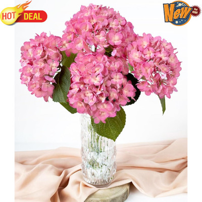 4 Pcs 20'' Real Touch Hydrangeas Pink Artificial Hydrangeas Flowers Faux Late
