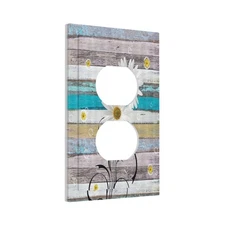 Spshian Rustic Plank Floral Daisy 1-Gang Decorative Outlet Cover Wall Plate