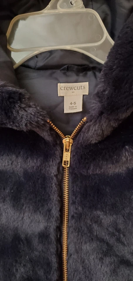 Jaqueta Crew Cuts feminina de pele sintética azul com zíper e capuz tamanho 4-5 - Imagem 2 de 4