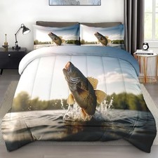 Comforter Set with 2 Pillowcases King Size, Big Hunting King 3Pcs Bass Fish