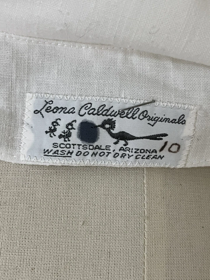 Vintage Leona Caldwell Linen Coat-Dress Silk-screen Owl Motif size M - Image 3 of 4