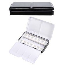Empty Watercolor Palette, Metal Watercolor Tin with 14pcs Half Pans, Black