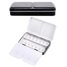 Empty Watercolor Palette, Metal Watercolor Tin with 14pcs Half Pans, Black