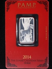 2014 Pamp Suisse 10 Gram Silver Bar Lunar Calendar Series - Horse OGP - STOCK