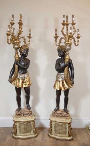 Pair Italian Blackamoor Candelabras Torcheres Candles - 6ft 193 CM Carved Blacka