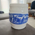 Vintage Dutch Milk Glass Mug Tavern Blue & White Barrel Tea Coffee Dutch