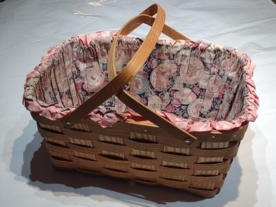 Vintage Basketville Putney VT Picnic Basket Insulated Double Handle Wood Weave