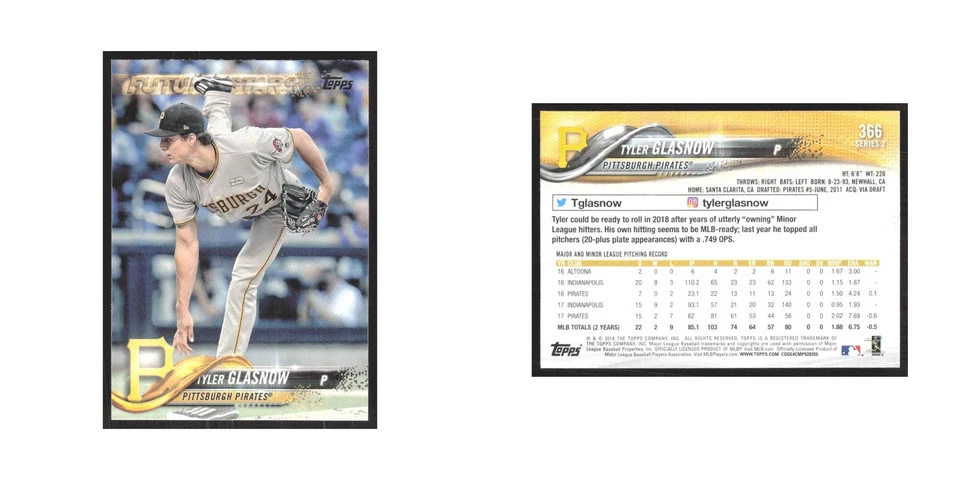 2018 Topps Tyler Glasnow Pirates #366 - Image 3 of 3