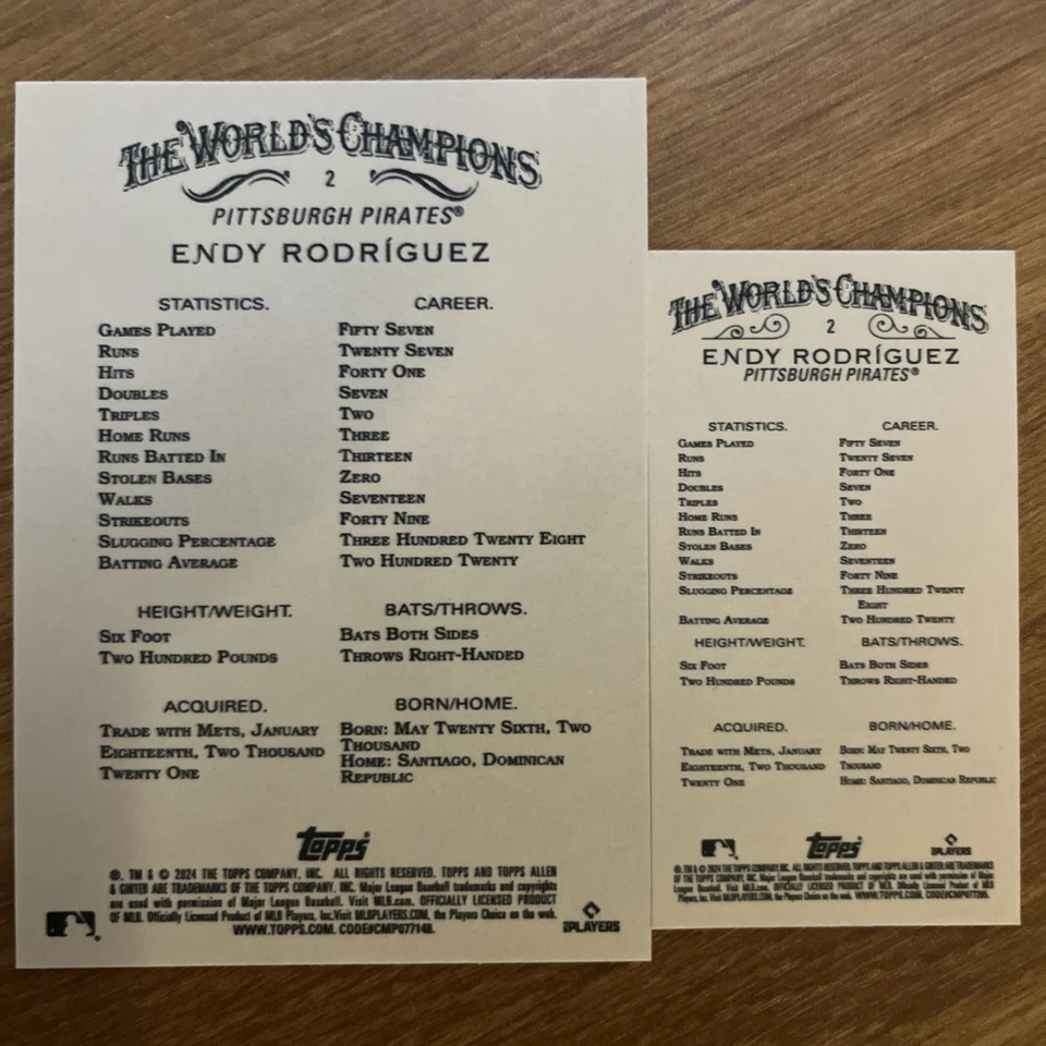 2024 Topps Allen & Ginter - Endy Rodriguez #2 Mini & Base (RC) - Pirates - Image 2 of 2
