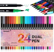 24 Vibrant Dual Brush Fine Point Markers for Adult Coloring Calligraphy