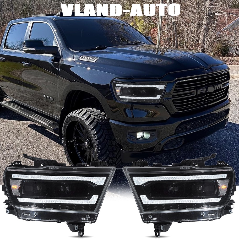 Fits 2019-2024 Dodge Ram 1500 LED Headlights w/Dynamic & Sequential Front Lamps
