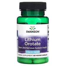 1 x Swanson LITHIUM OROTATE 5mg 60 Capsules GLOBAL SHIPPING !!