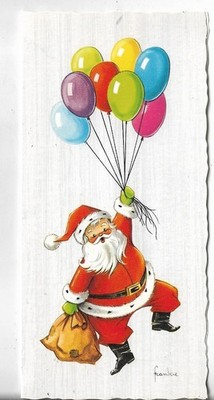 Vtg Christmas Greeting Card 2.75x5.75 Unused Santa Balloons w/ENV-West Germany