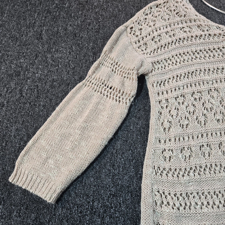 American Rag Cie коренастый открытый трикотажа бежевый свитер бахрома 3/4 рукав женщин M - Изображение 2 из 4