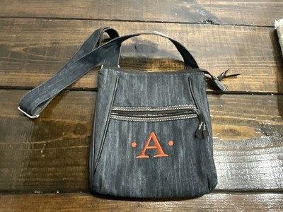 Thirty One Black Demin/Brown Leather Trim Shoulder Crossbody Monogram A