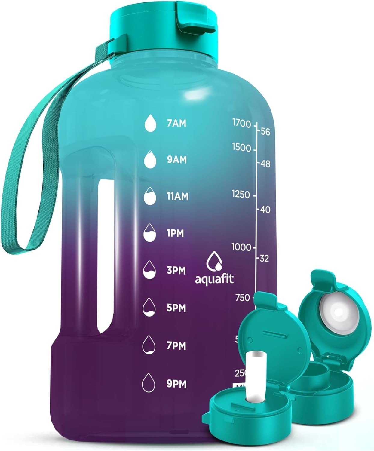 64 Ounces Water Bottle with Time Marker Straw Chug Lid AQUAF