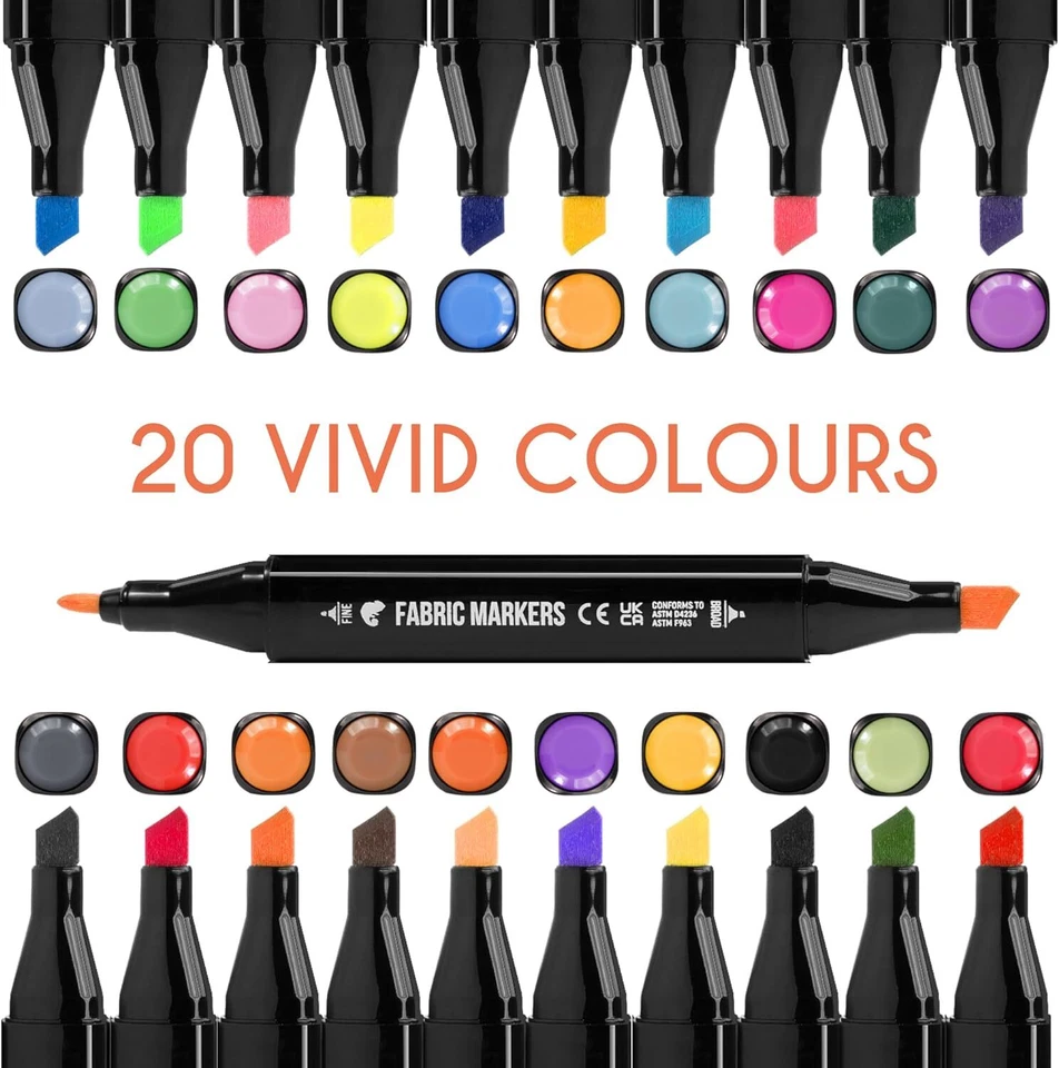 Marcadores de tela Zenacolor, doble punta, punta fina + cincel, 20 colores permanentes vivos Foto 2 de 4