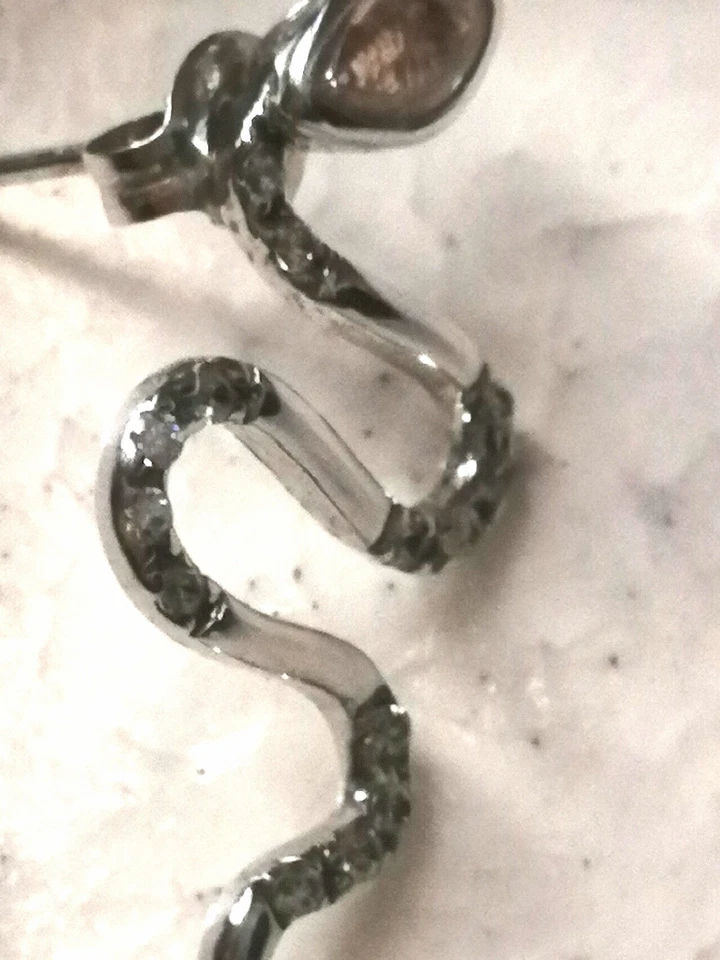 Orecchini da donna in argento 925 pendenti a forma di serpente con zircone - Immagine 2 di 4