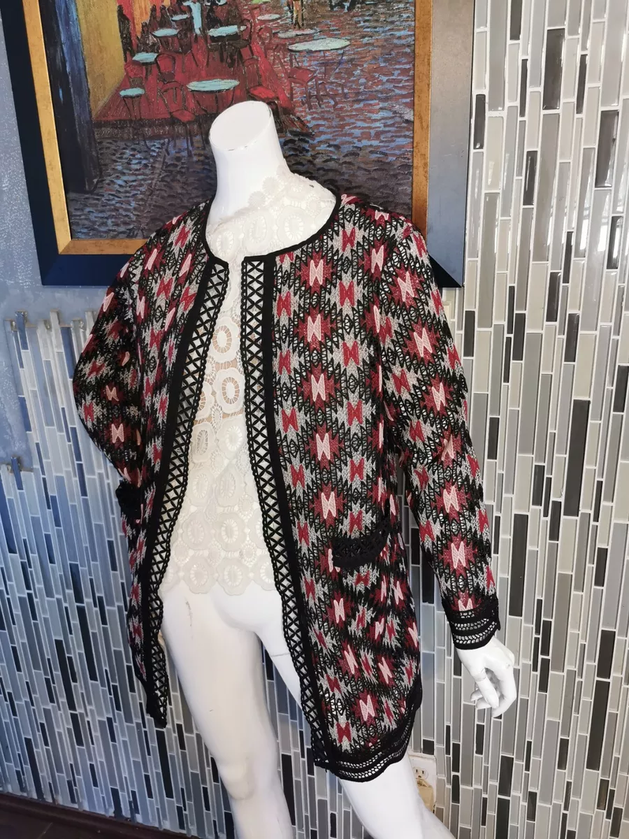 ZOZO Black Pink Red Ombre Textured Wrap Cardigan Open Waterfall