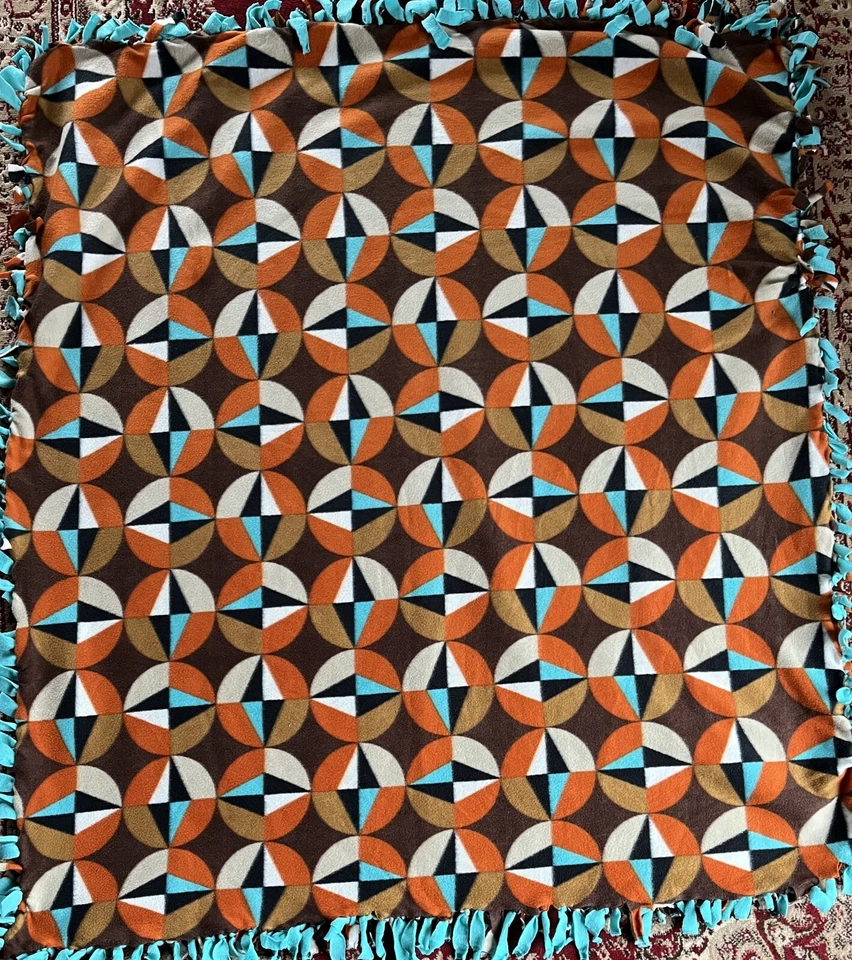 Manta artesanal - Manta de corbata - Flecos - Vellón - 55 1/2 x 50 - Aqua Foto 2 de 4