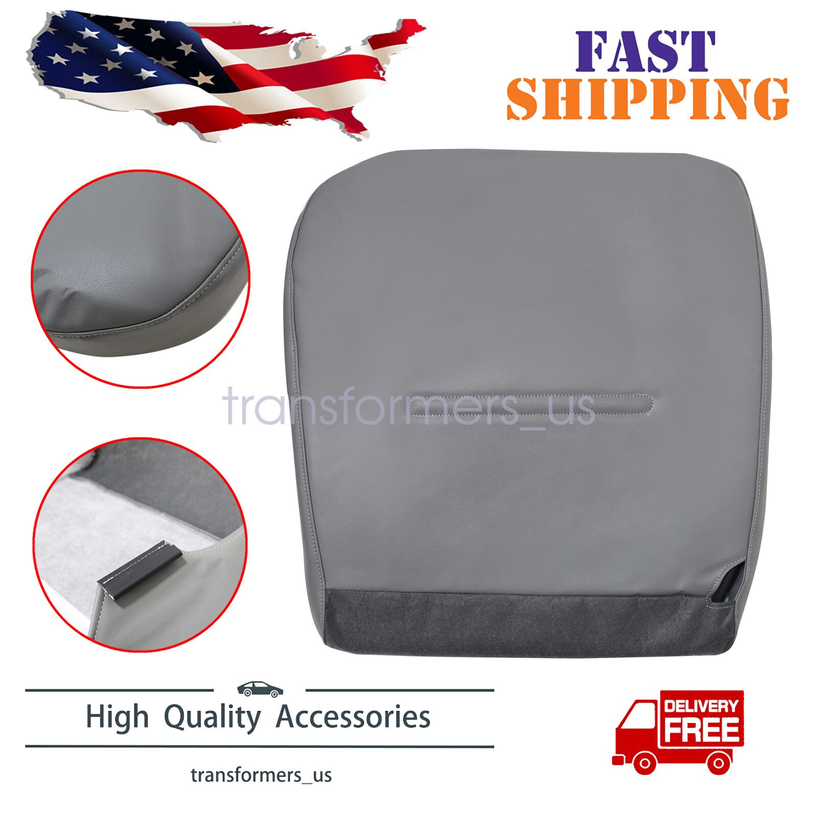 Gray Leather Driver Side Bottom Seat Cover for 2001-2007 Ford F-250 Work Truck