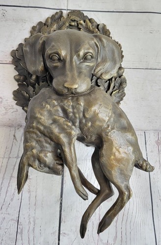 Art Deco Wall Mount Museum Quality Animal Bronze Sculpture Dog Bunny Rabbit Sale