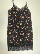 Chelsea 28 Woman’s Black Floral Print Lace Hem Spaghetti Strap Slip Dress S