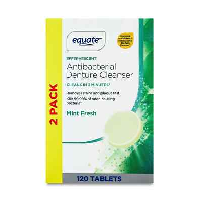 Equate Mint Fresh Antibacterial Denture Cleanser Tablets Twin Pack, 120 Count, 2