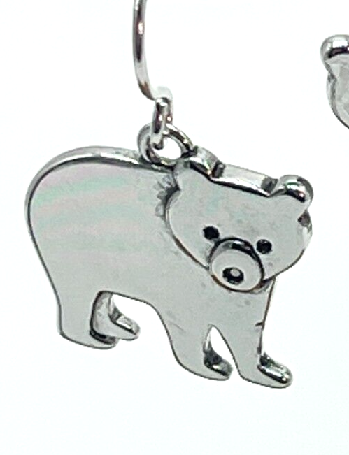 Silver Tone Standing Bear Drop Earrings - 1 Inch Elegant Design-image