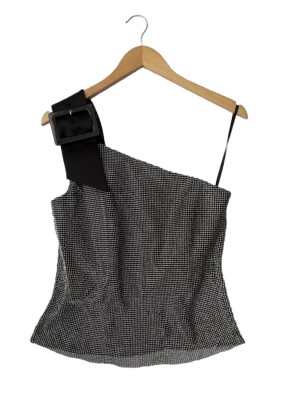 CHRISTOPHER KANE  DESIGNER THE CRYSTAL MESH ONE SHOULDER BUCKLE UP TOP Brand New