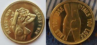 Sexy Naked Lady Coin Nude Brass Gold Lustre Girl Brothel Token Sex Shop Risque