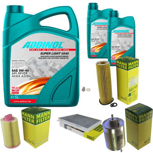 Paquete De Inspección Y Kit De Filtros + 7L De Aceite Eurolub 5W-40 Para Mercedes W203 C200 C230