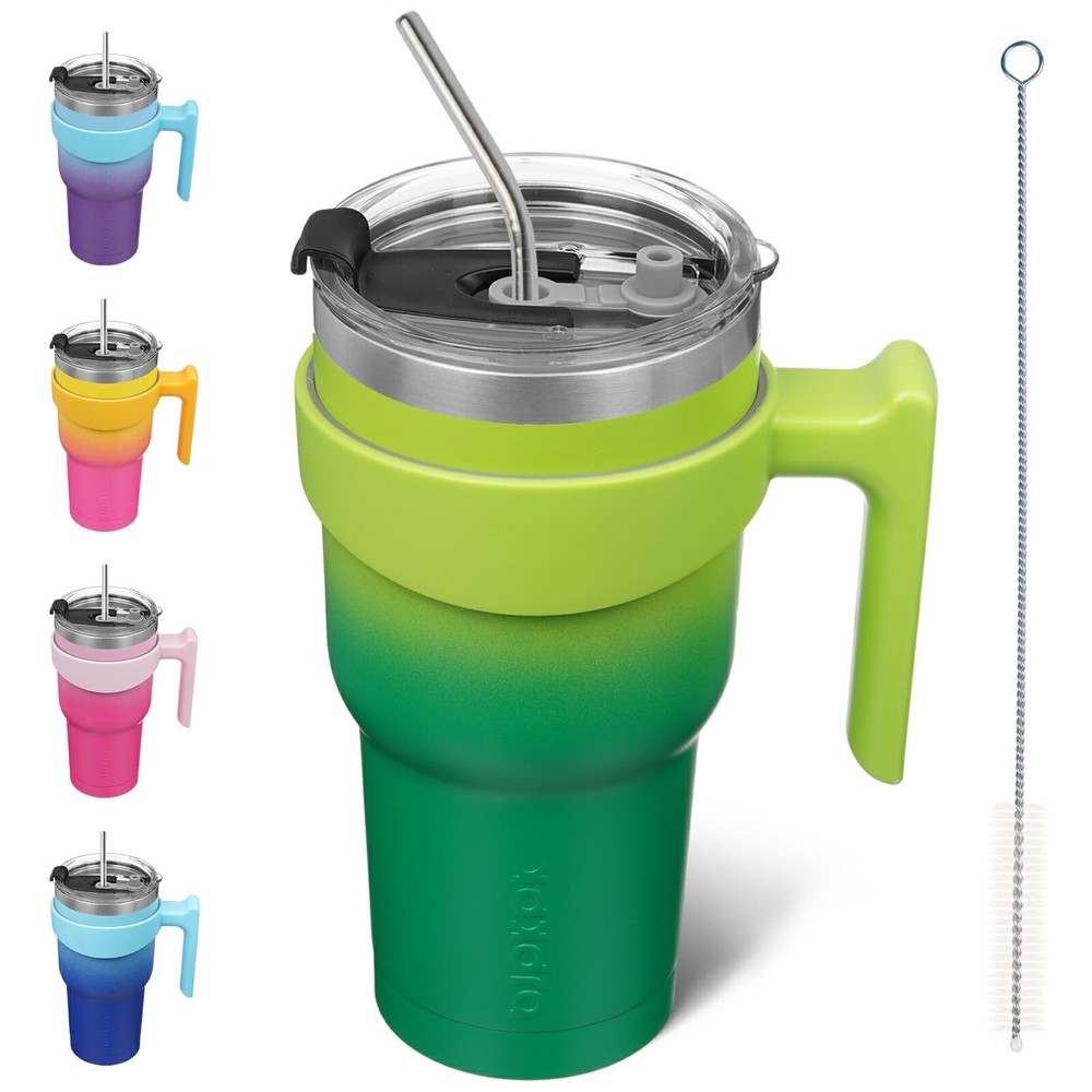 30oz Stainless Steel Insulated Tumbler with Handle, Straw, and Lid