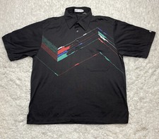 Pierre Cardin Polo Shirt Mens Large Black Striped Retro
