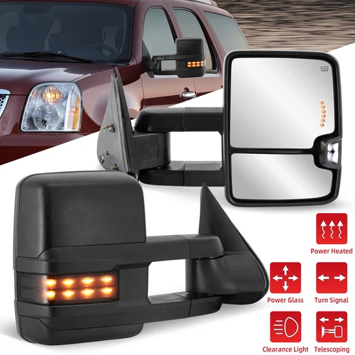 Power Heated Smoke Signal Tow Mirrors For 2003-2007 Chevy Silverado GMC  Sierra