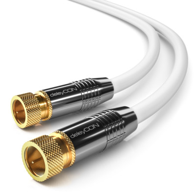 deleyCON HDTV SAT Kabel 7,5m F-Stecker zu F-Stecker - METALL - vergoldet