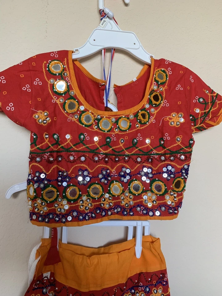 Girls Lehenga Choli Rajasthani Jaipuri Sz 18mo-2yr Kids Mirror Work Ghaghra - Image 3 of 4