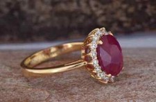 5.50 Ct Natural Ruby  Diamond Anniversary Ring 14K Solid Yellow Gold Size 6.5