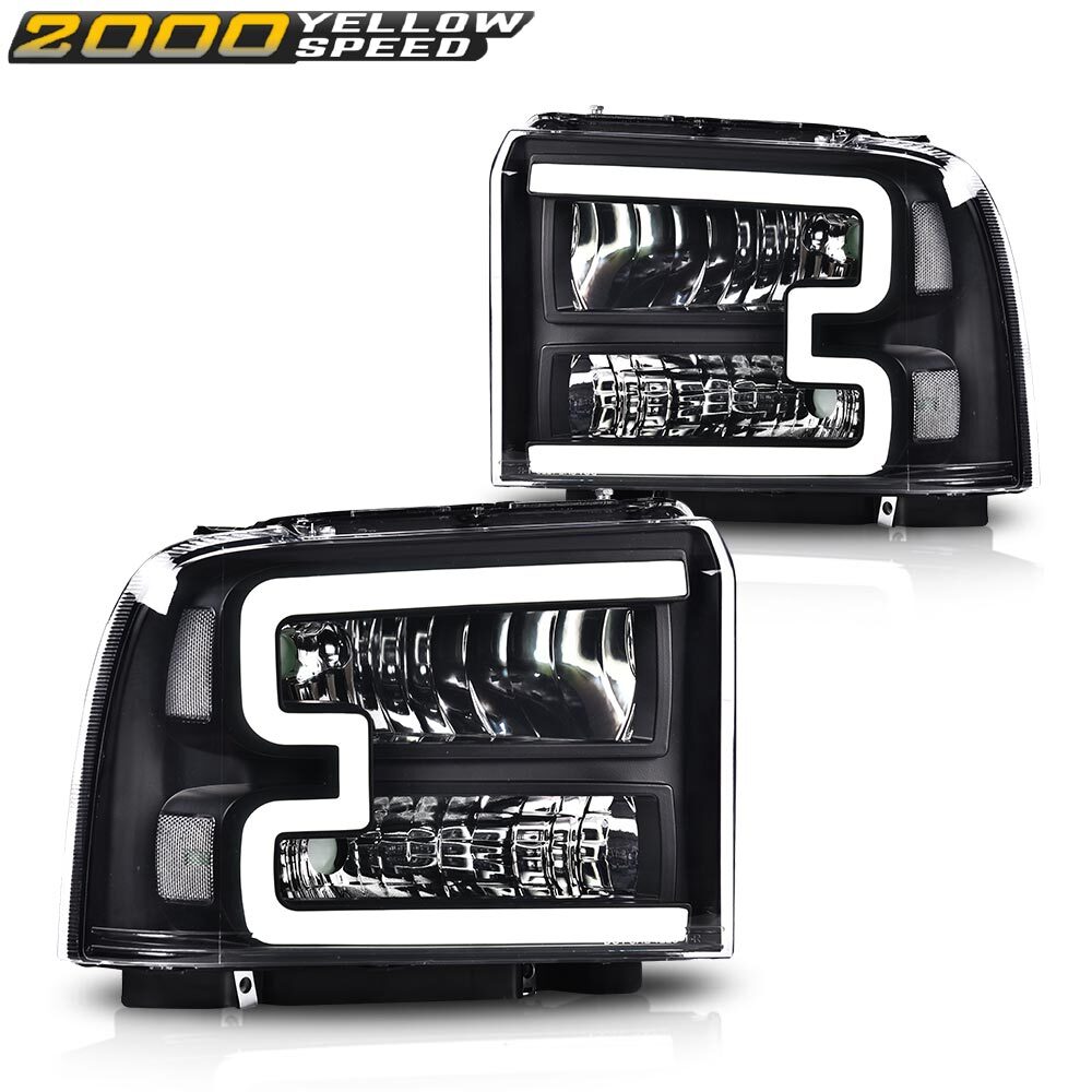 LED DRL Clear/Black Headlights Fit For 05-07 Ford F250 F350 F450 F550 Super Duty