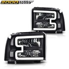 LED DRL Clear/Black Headlights Fit For 05-07 Ford F250 F350 F450 F550 Super Duty