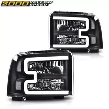 LED DRL Clear/Black Headlights Fit For 05-07 Ford F250 F350 F450 F550 Super Duty