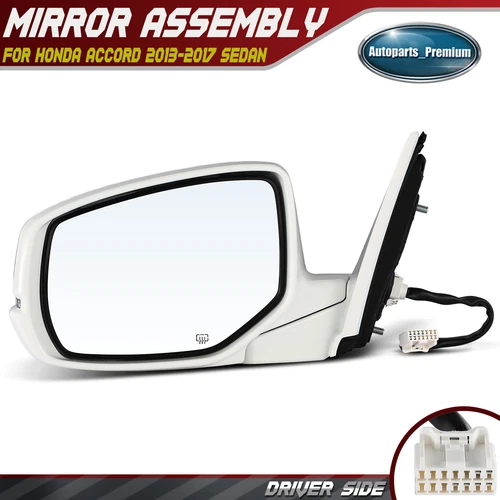 Driver Power Mirror w/ Manual Fold Heat Signal White for Honda Accord 2013-2017
